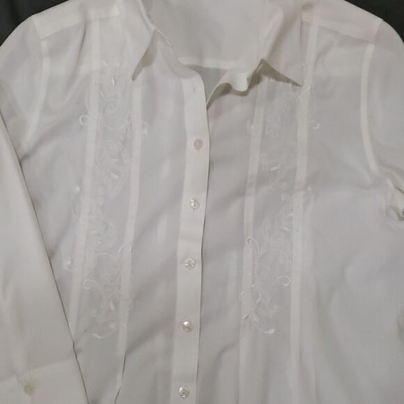 White embroidered button down blouse - Picture 1 of 5